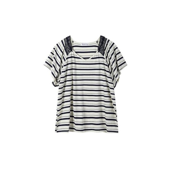 Lace Trim Short Sleeve Stripe Top | 89th & Madison | 3X - Picture 13 of 13